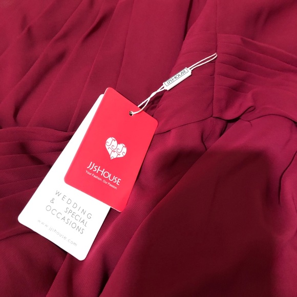 JJs House Burgundy Chiffon One shoulder maxi 16 - Picture 7 of 9